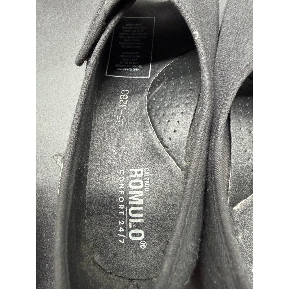 Romulo Confort 24/7 Black Canvas Open Toe Wedge Sandals Adjustable Strap Size 35